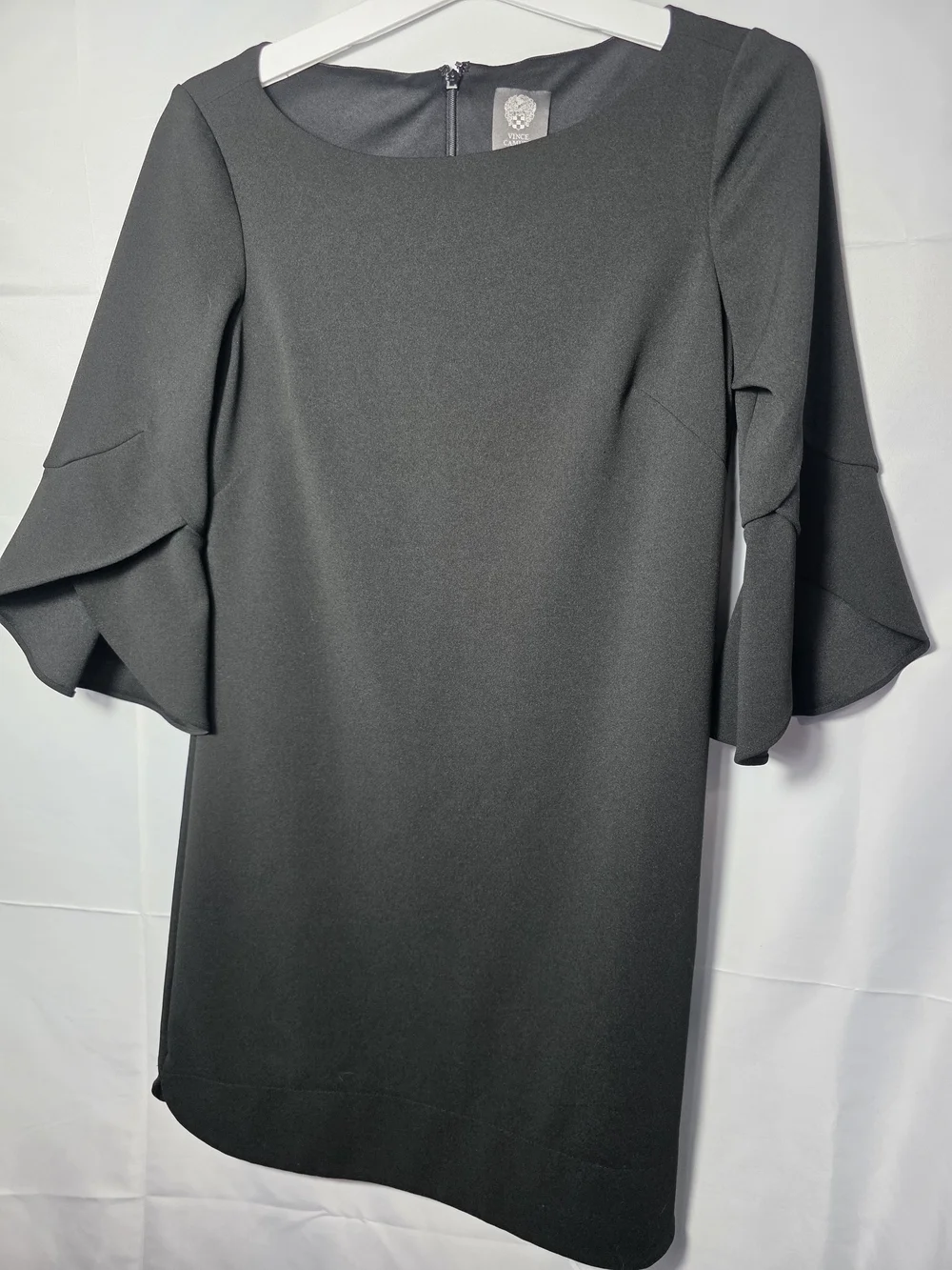 Vince Camuto Black Midi Dress with Ruffle Bell Sleeves Like New 6
